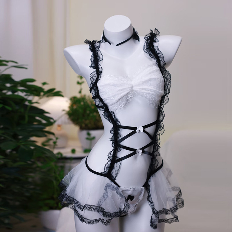 Lovingerie - Lace See-through Lace Bodysuit Set