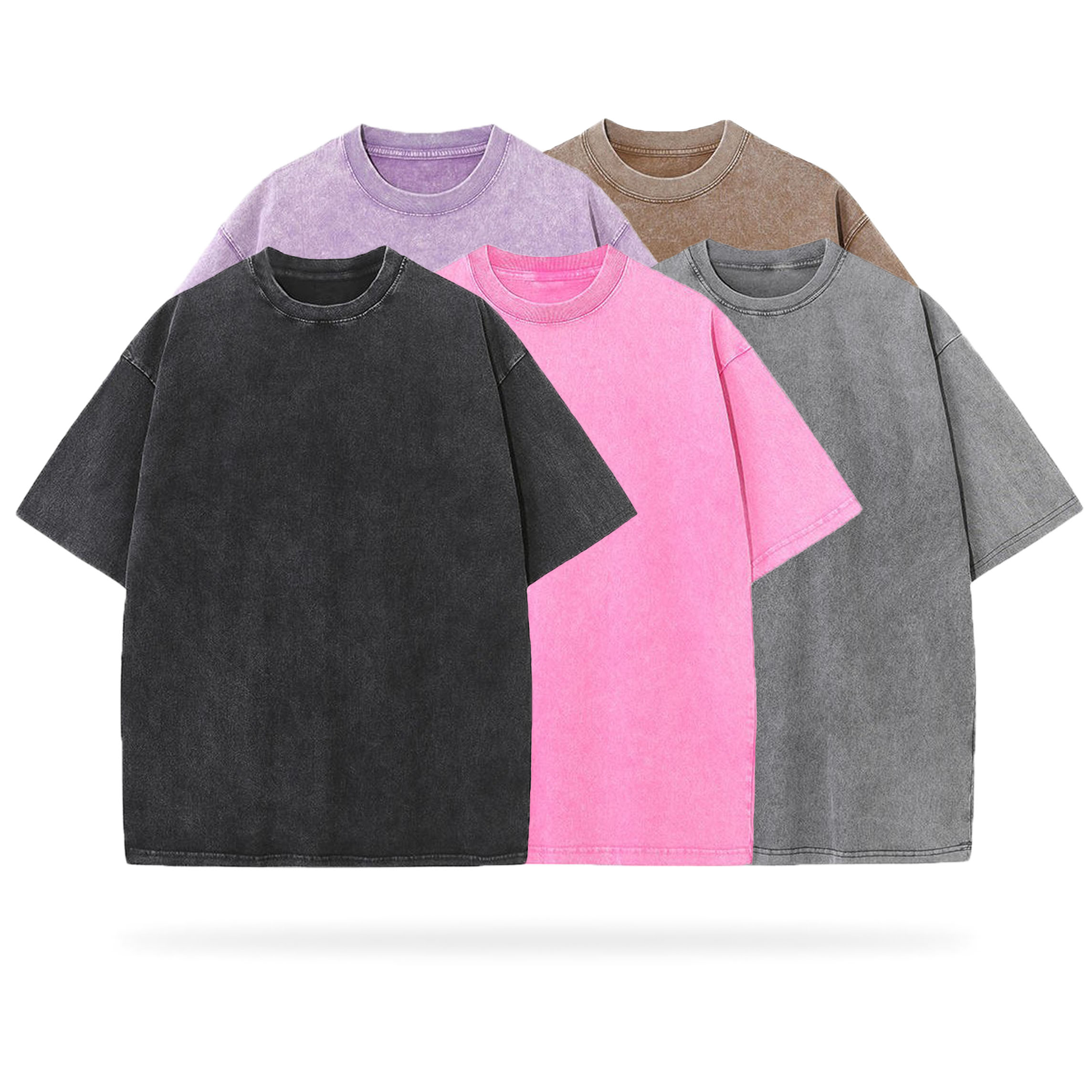 Sopula Essentials Men's Washed Blank Tees 5-Pack (Black, Pink, Purple, Grey, Brown) - SOPULA