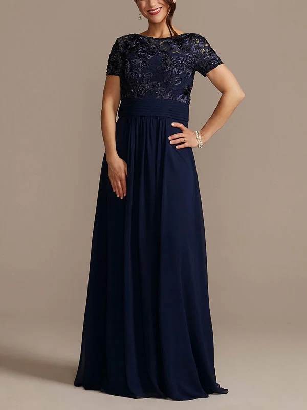 Floor Length Sheath Gown With Lace Bodice