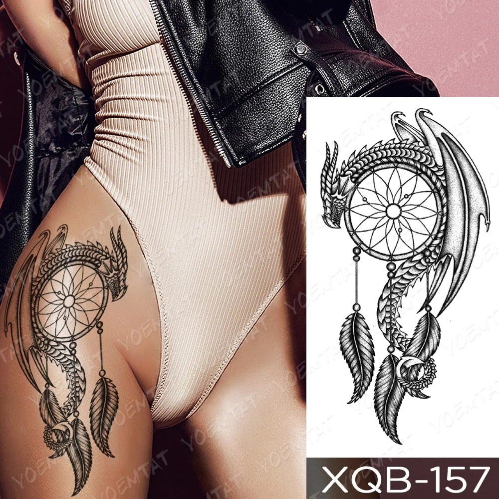 Waterproof Temporary Tattoo Sticker Dragon Lion Tiger Dream Catcher Tattoos Panda Wolf Body Art Arm Fake Sleeve Tatoo Women Men