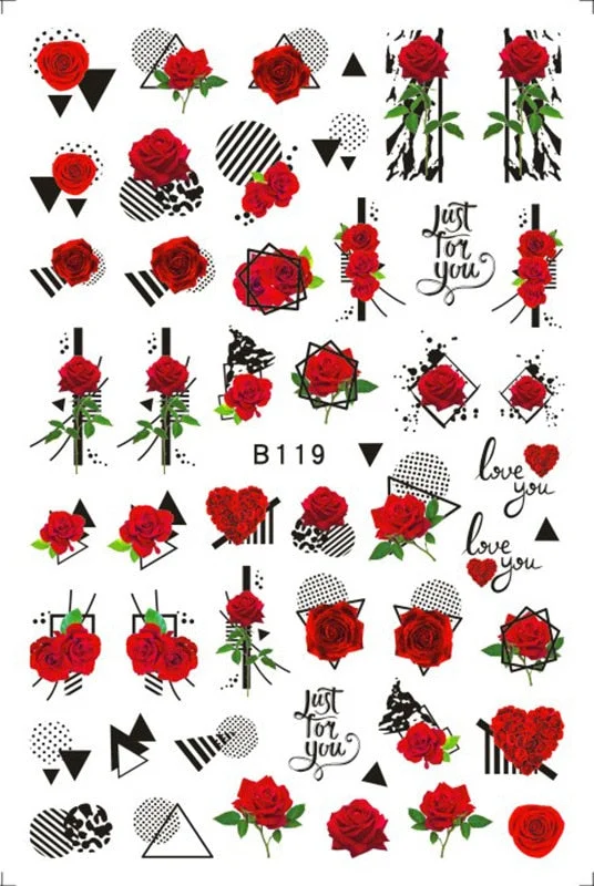 Black Rose Flower Heart 3D Nail Sticker Self-Adhesive Slider Art Decorations Valentine's Day Decals Manicure Accessories-Nail Inspo