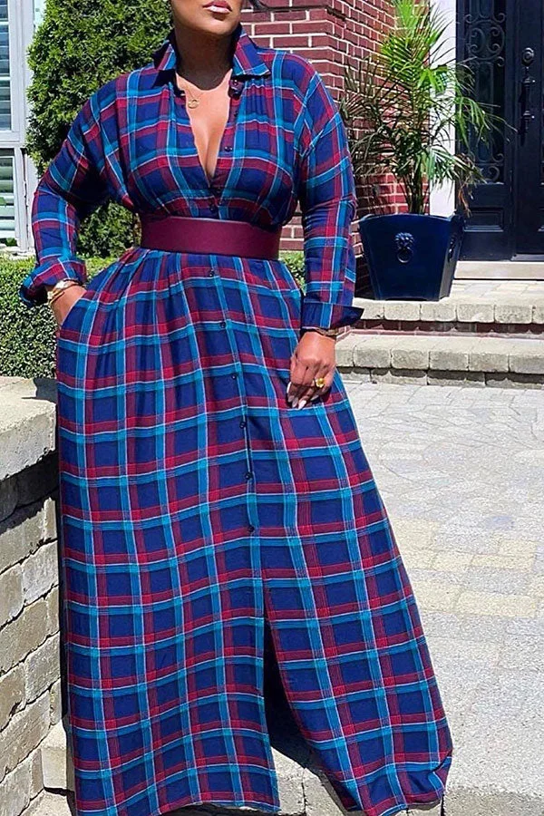 Checked Classic Single Breasted Maxi Dress