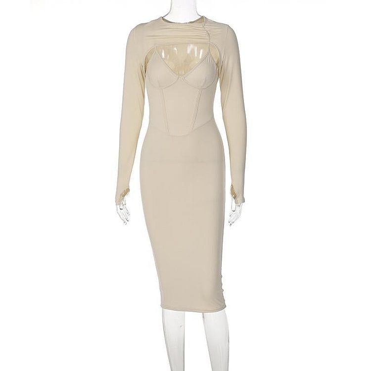 Promsstyle Solid corset asymmetric skinny midi dress