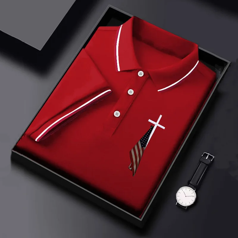 Men's Independence Day Flag Cross Polo Shirt