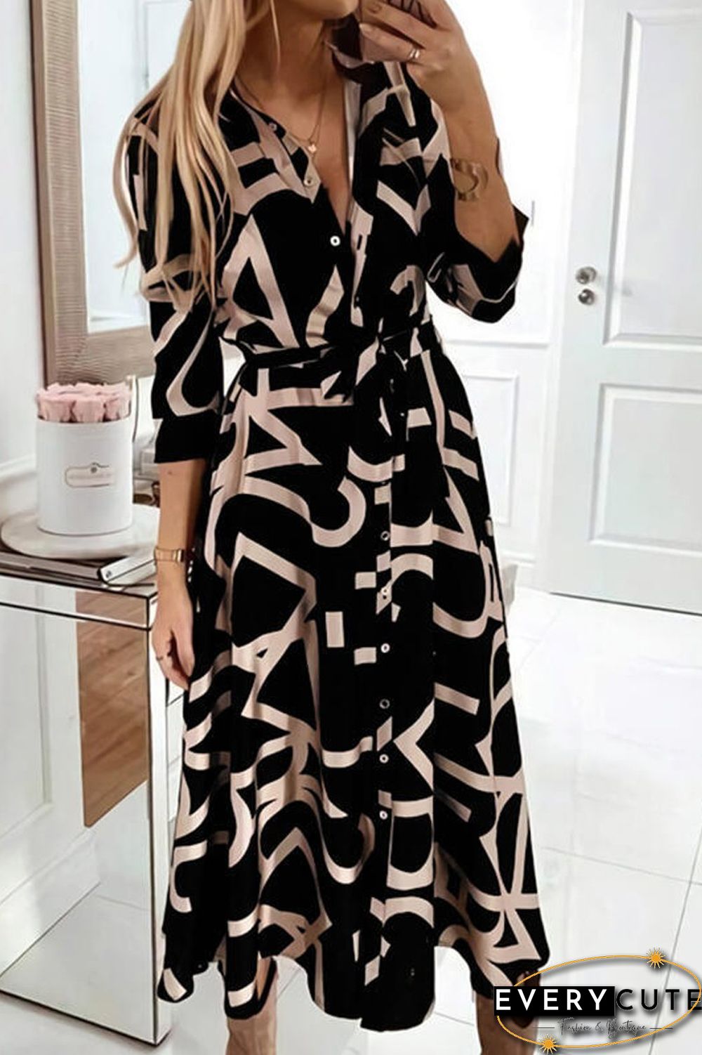 Color Block Shirt Collar X-line Dress