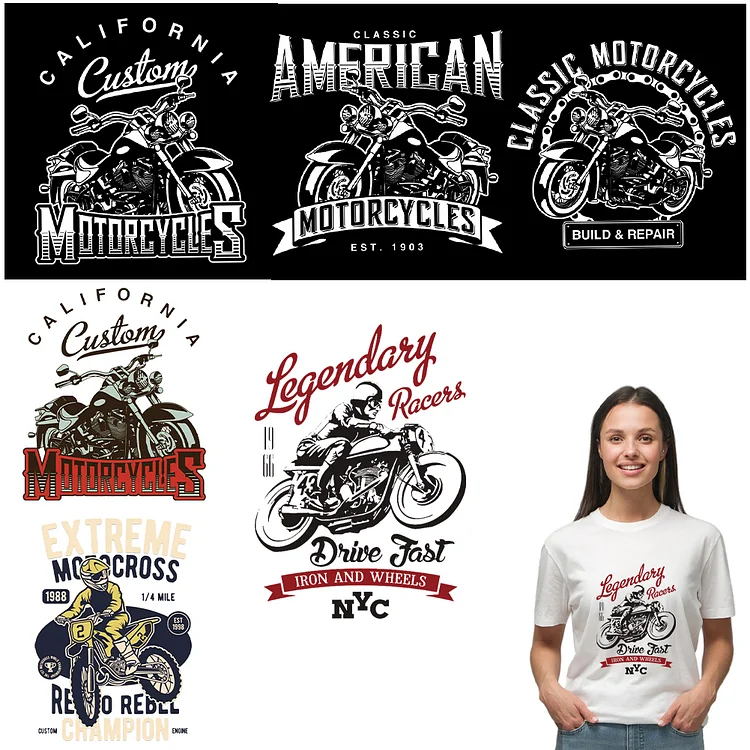 6 Sheets Motorbike Iron on Patches Motorcycles Decal Patch for Clothing T-Shirt