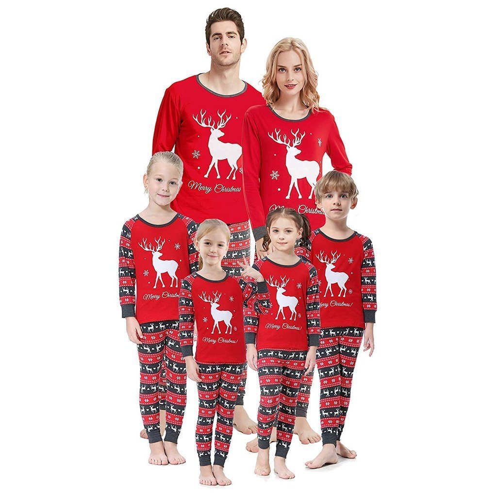 Family Matching Reindeer Print Christmas Pajamas Set