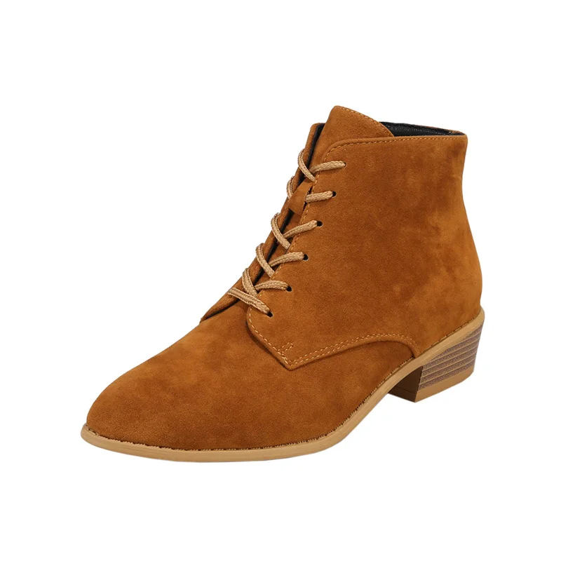 Breakj Breakj Female Boots 2024 Autumn And Winter British Wind Small Short Boots Solid Color Velvet Headtips With Square And Martin Boots