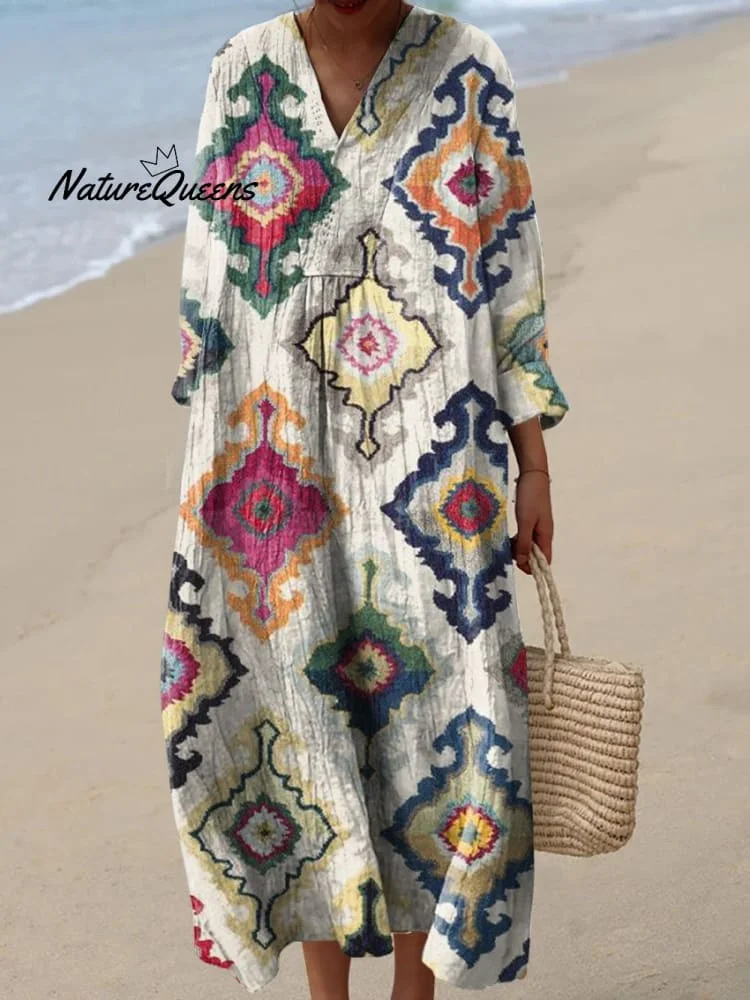 Women's Vintage Ethnic Pattern Art Print Flowy Dress