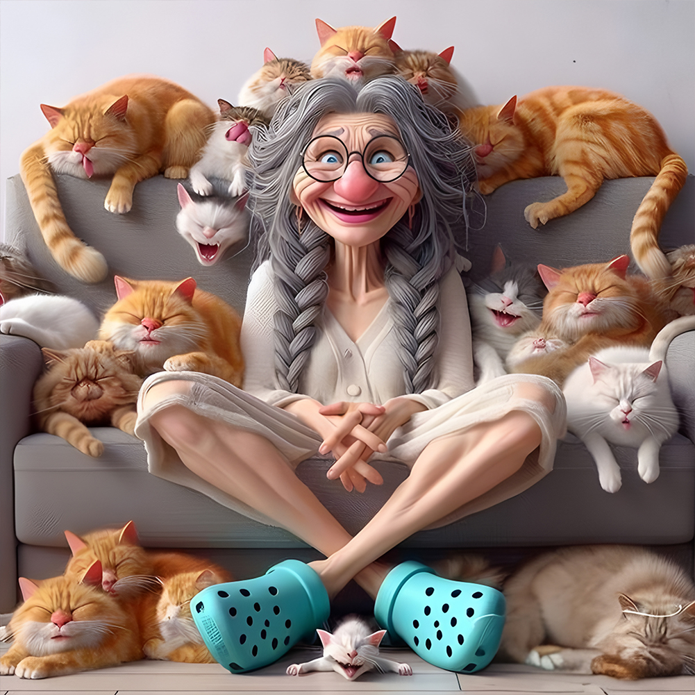 Cute Old Lady 40*40cm(canvas) full round drill diamond painting