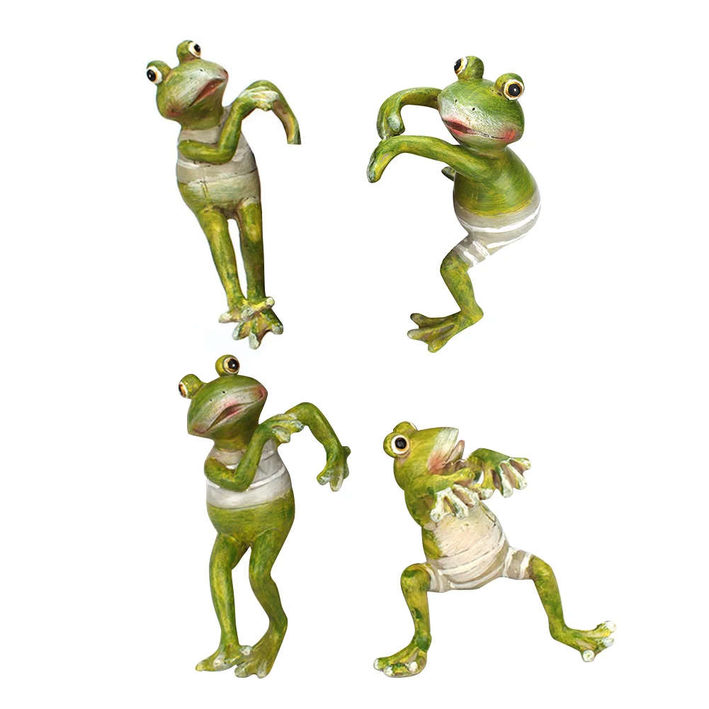 4pcs Hanging Cartoon Climbing Frog Statues 3D Resin Animal Figurine Craft