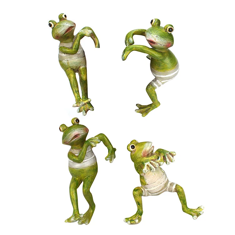 【Ornament】Home Decor Resin Ornaments-4Pc Cute Climbing Tank Frog Potted Plant gbfke