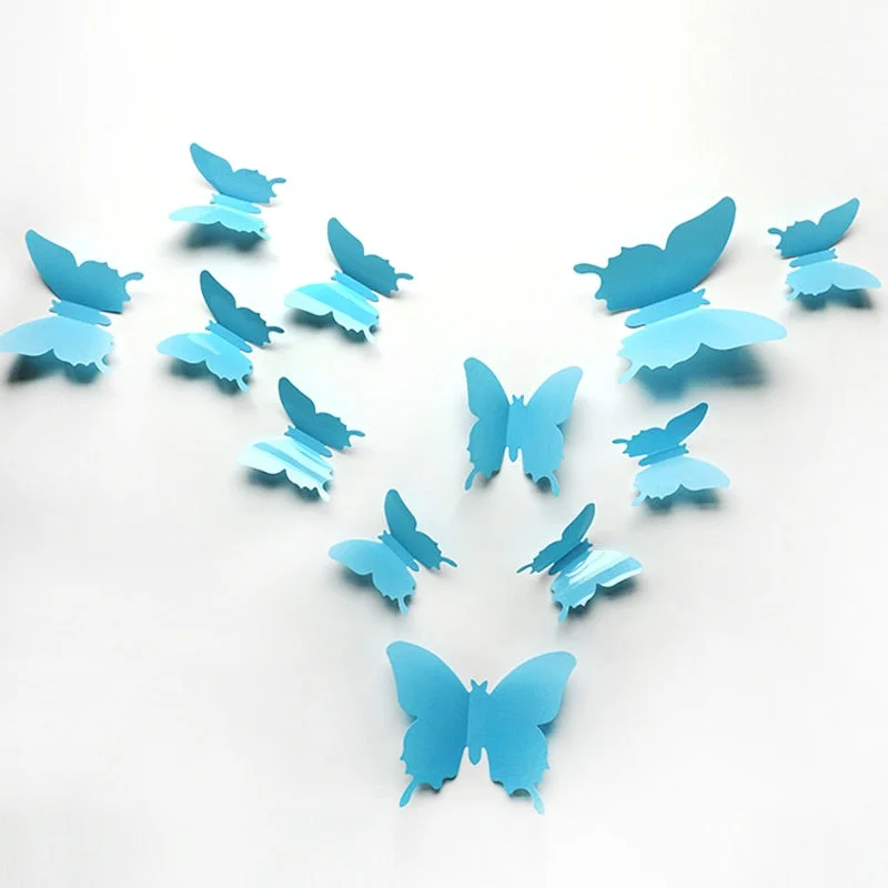 12pcs/lot 3D Solid Color Butterfly Wall Stickers Wedding Blue Yellow Beautiful Butterflies for Kids Room Wall Decals Decoration