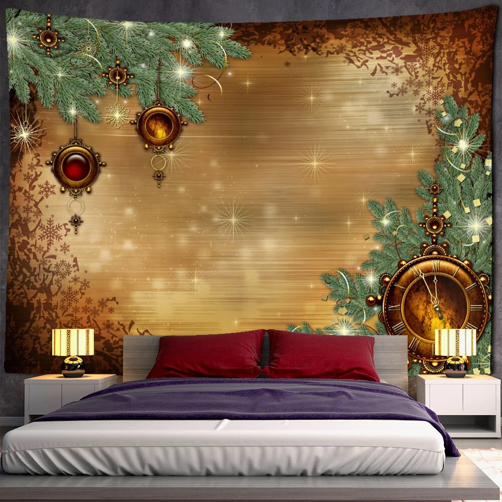 Night Sky Bright Moon Christmas Tree Tapestry Wall Hanging Tapiz Hippie Snow Scene Wood Grain Psychedelic Home Decor