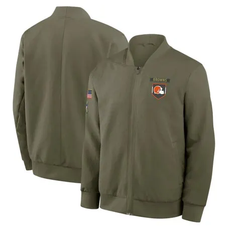 Men's Cleveland Browns  Olive 2025 Salute to Service Sideline Full-Zip Bomber Jacket