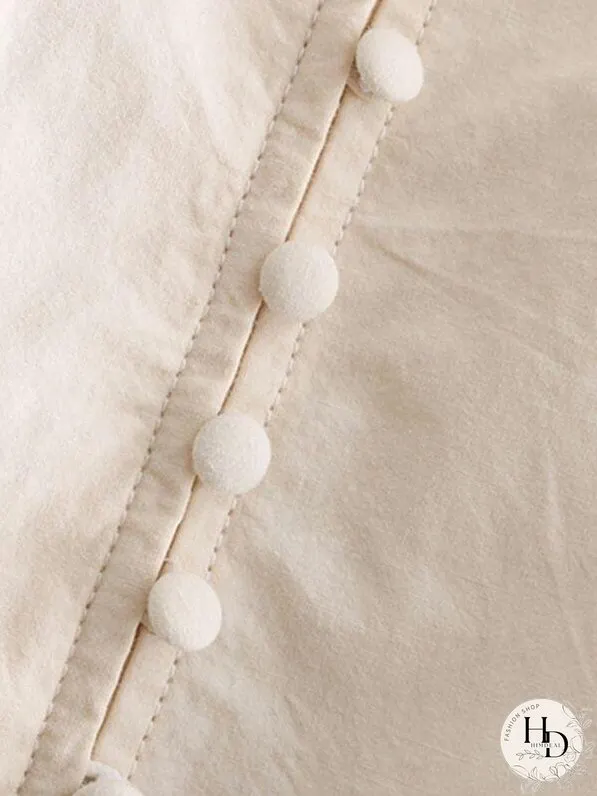 Covered Button Shirred Crop Top