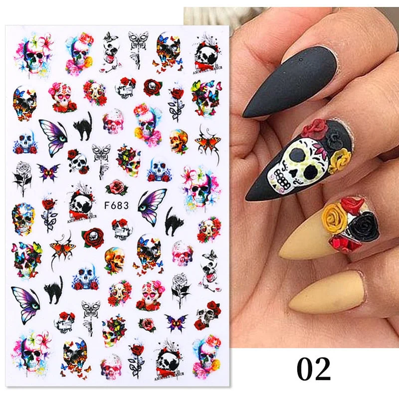 3D Christmas Nail Art Decoration Stickers Halloween Pumpkin Skull Geometry Snowflake Winter Design Slider Nail Foils Manicures-Nail Inspo
