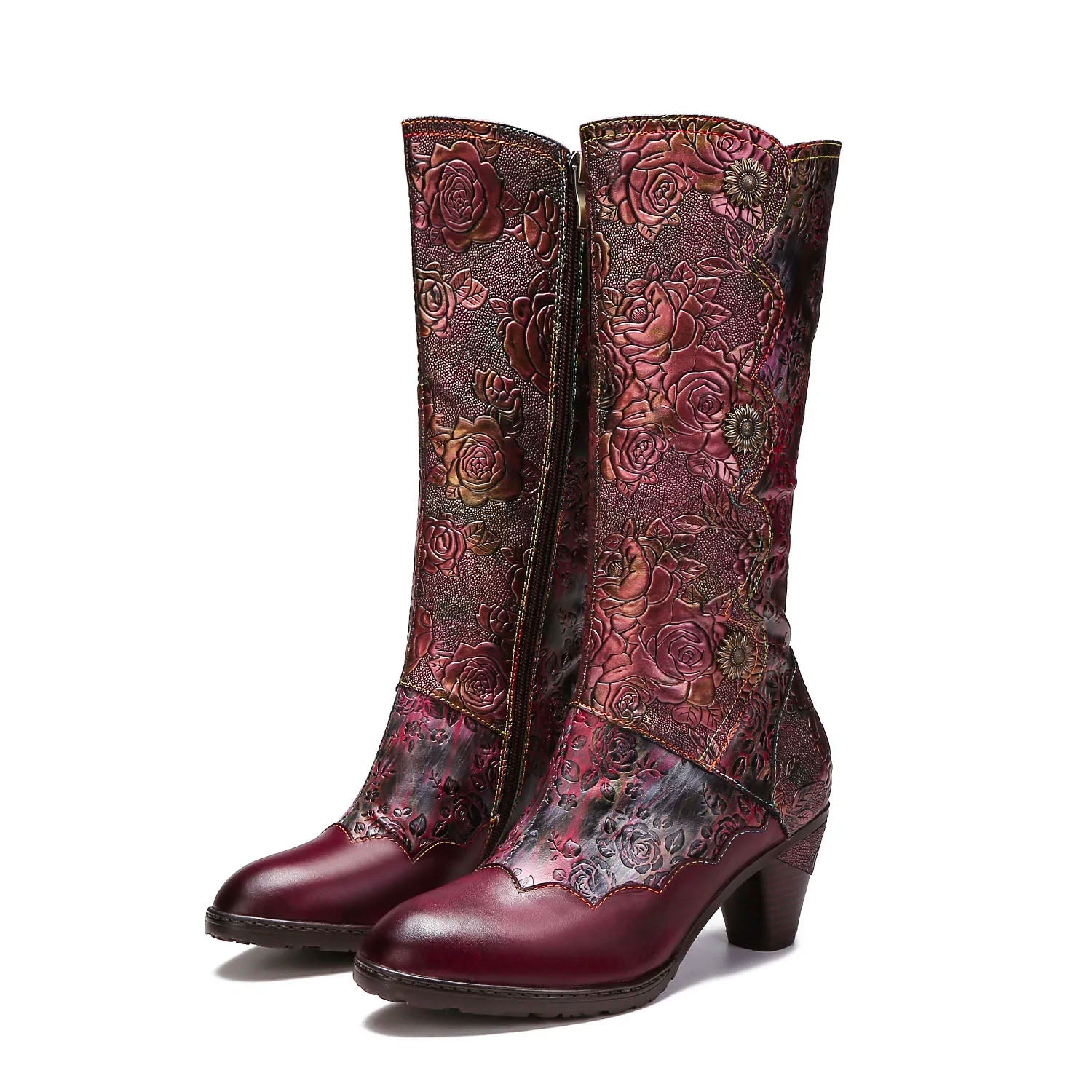 Women'sWarm Embossed Real Leather Button Boots