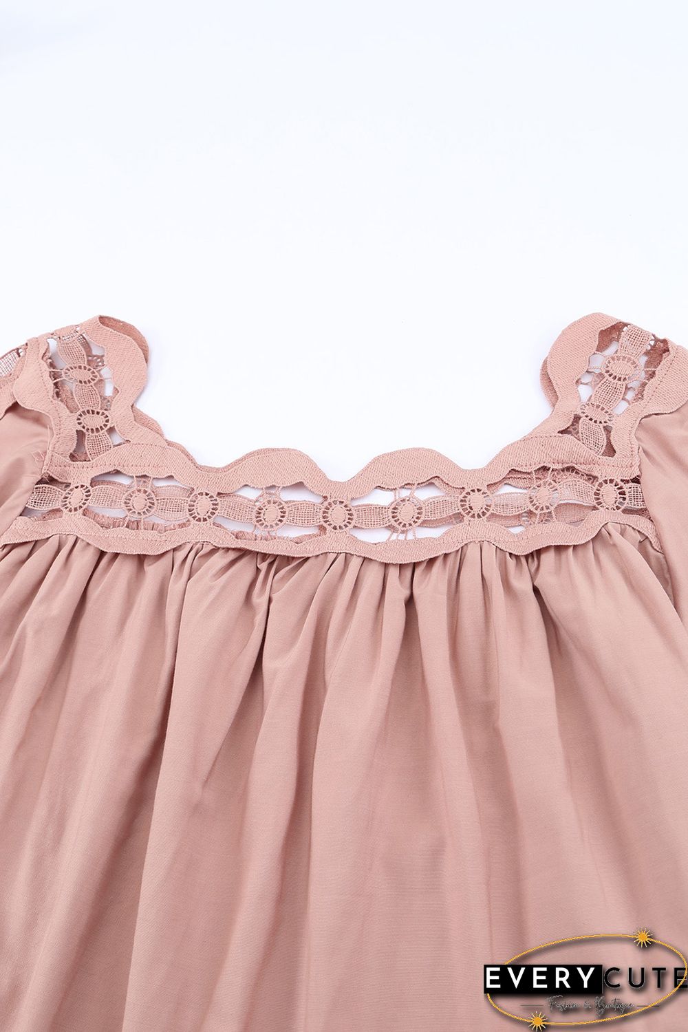 Pink Crochet Trim Hollow-out Blouse