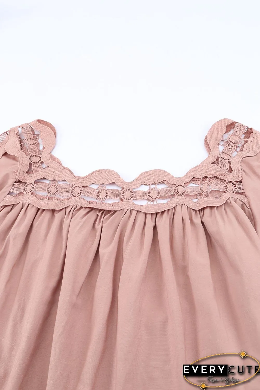 Pink Crochet Trim Hollow-out Blouse