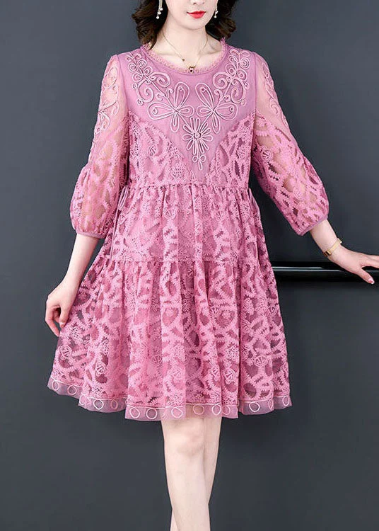 Purple Patchwork Tulle Dress Embroideried O-Neck Summer
