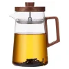 Heat-resistant glass liner walnut push-type tea automatic filter teapot