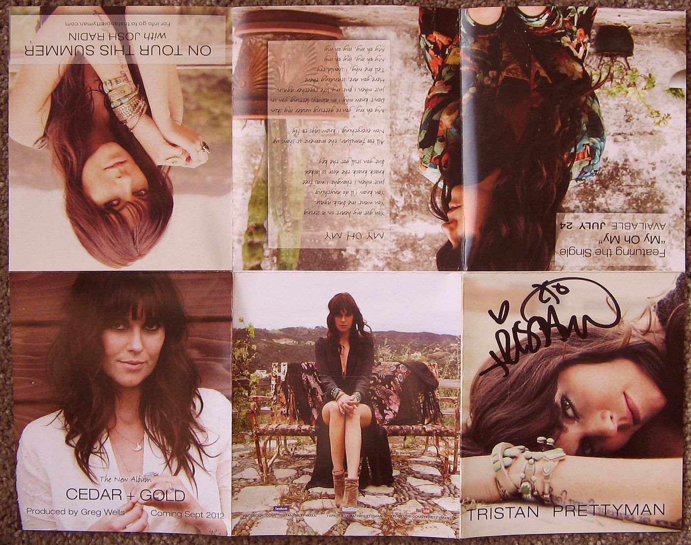 Signed TRISTAN PRETTYMAN Album POSTER InPerson Autograph 11 x 8 1/2 Cedar + Gold