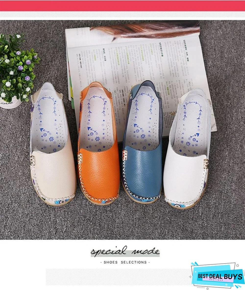 Women Genuine Leather Shoes Slip On Ballet Flats Loafers Shoes