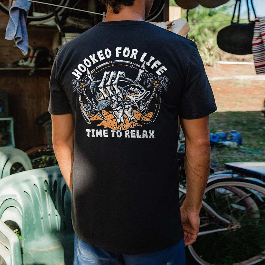 Hooked For Life Time To Relax Printed Men's T-shirt
