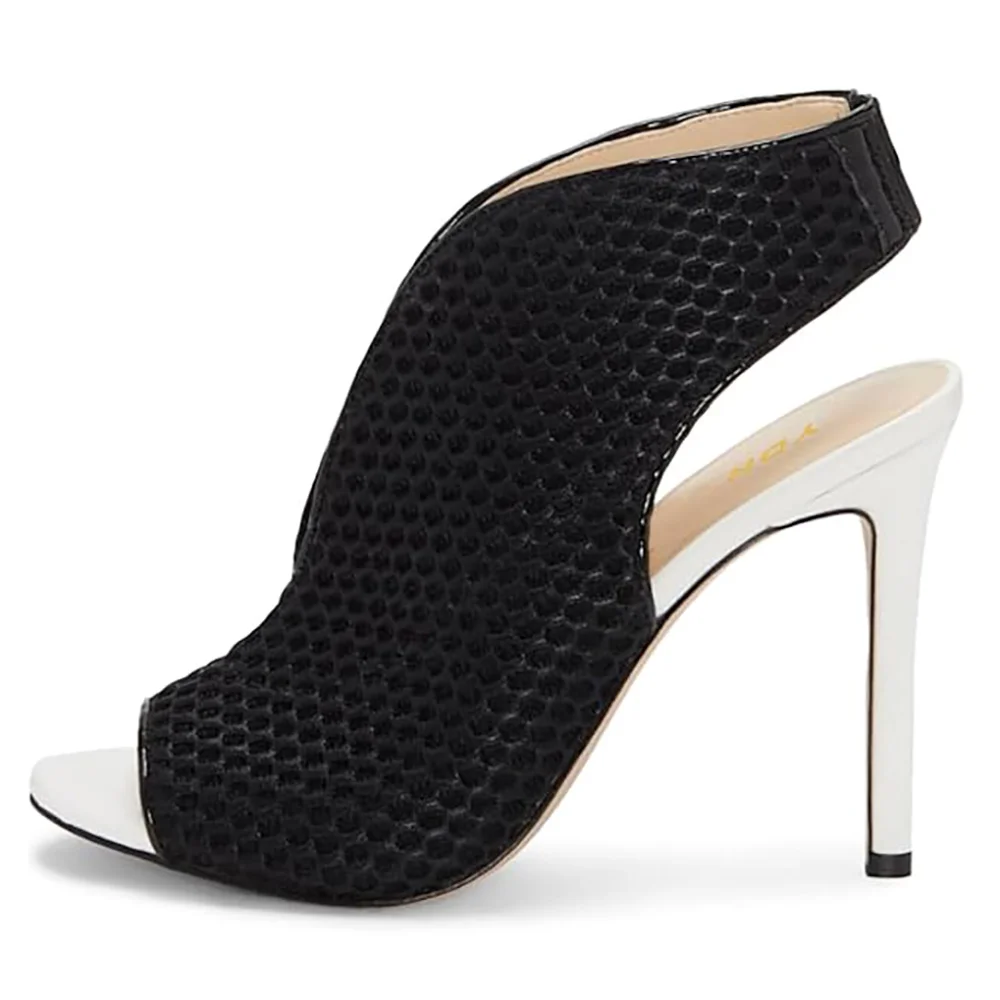 Black & White Vegan Leather Peep Toe Slingback Covered Sandals