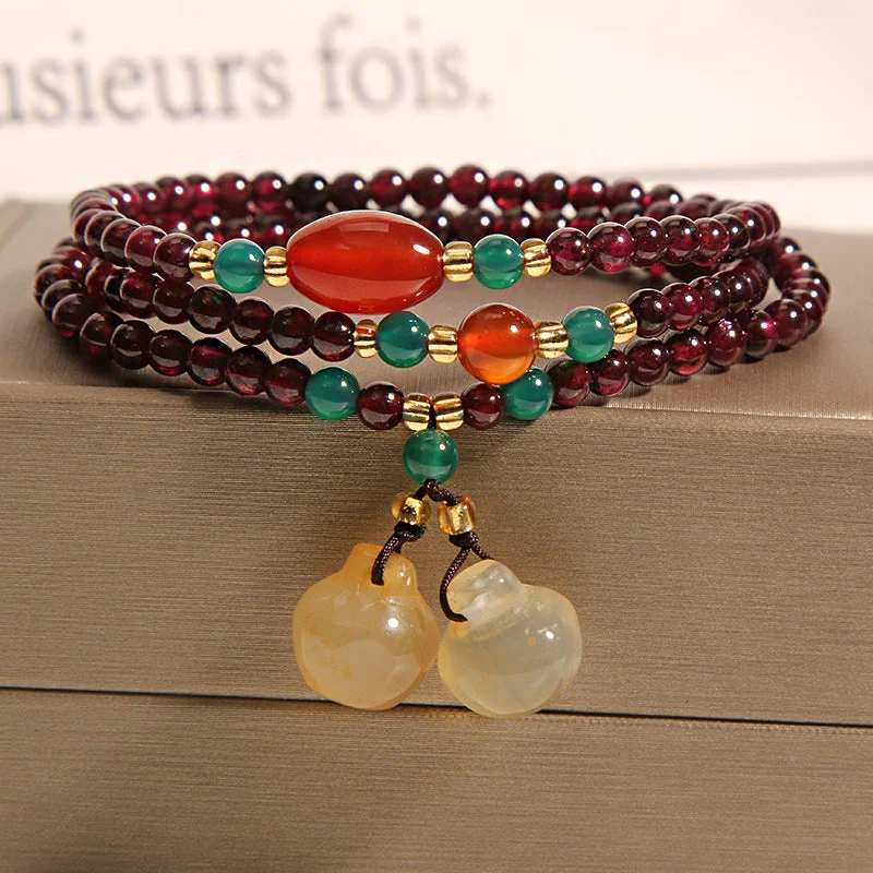 Garnet Gourd Apple Beaded Wealth Mala Bracelet