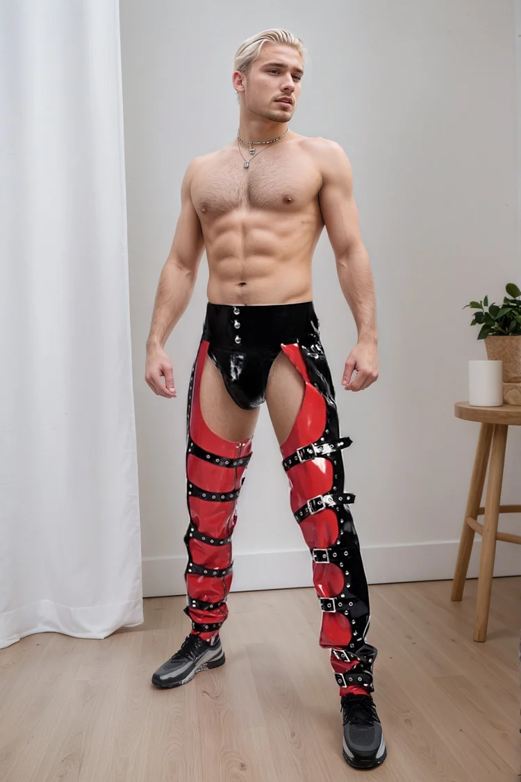 Men's Buckled Latex Pants Men's Buckled Bronco Latex Chaps