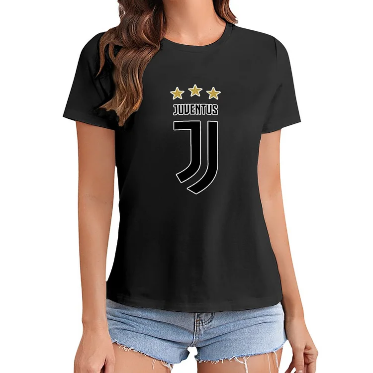 Juventus White Letters T-Shirt À Col Rond À Manches Courtes Gildan Pour Femme