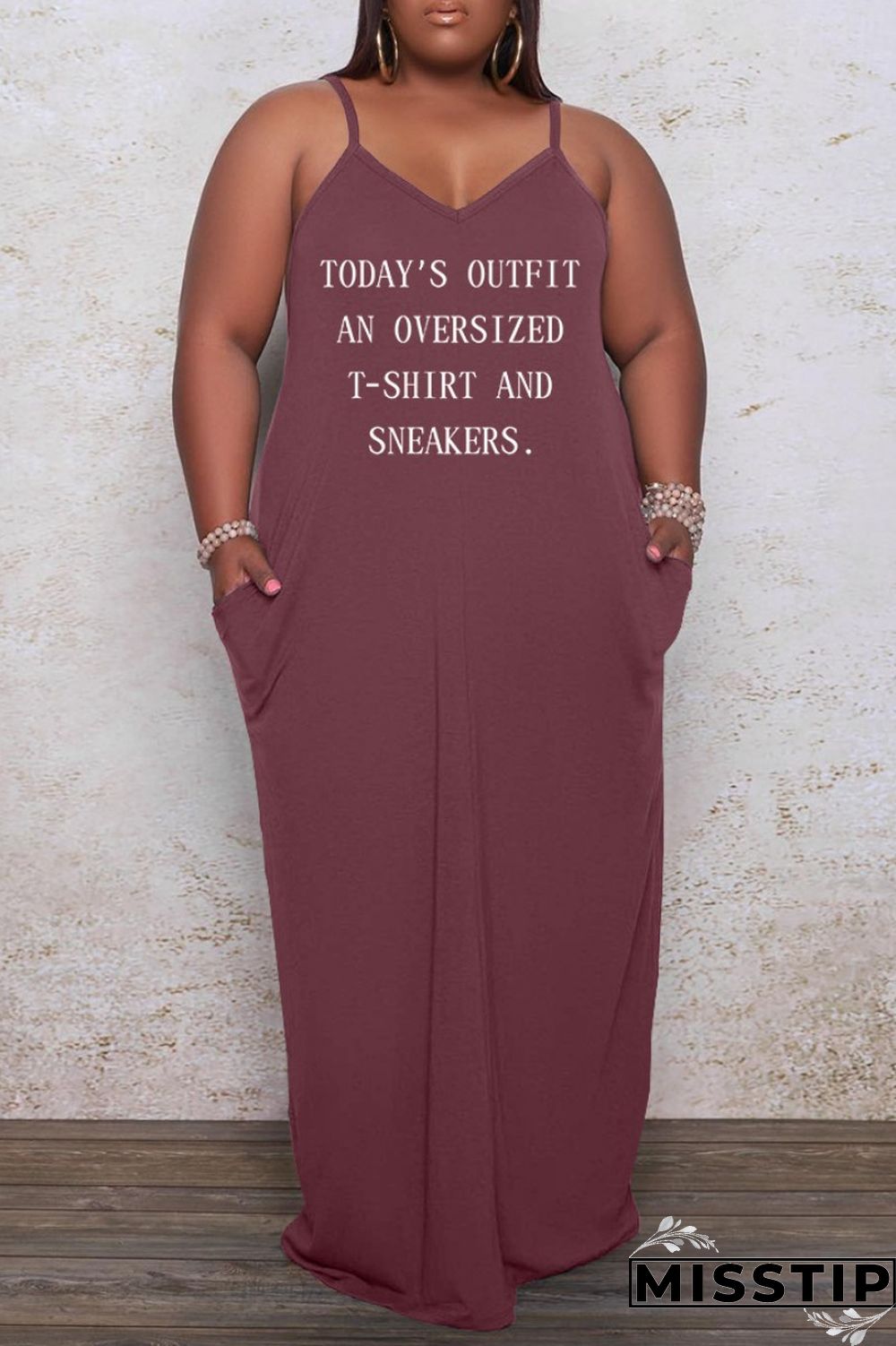 Brown Sexy Casual Letter Print Solid Backless Spaghetti Strap Long Dress Plus Size Dresses