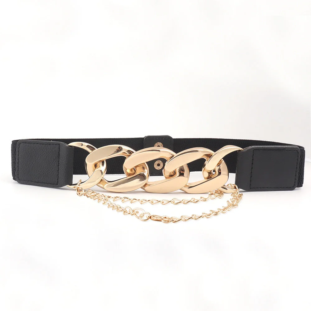 Elastic Belt Metal Chain Multi Ring Buckle Belt Waist Chain