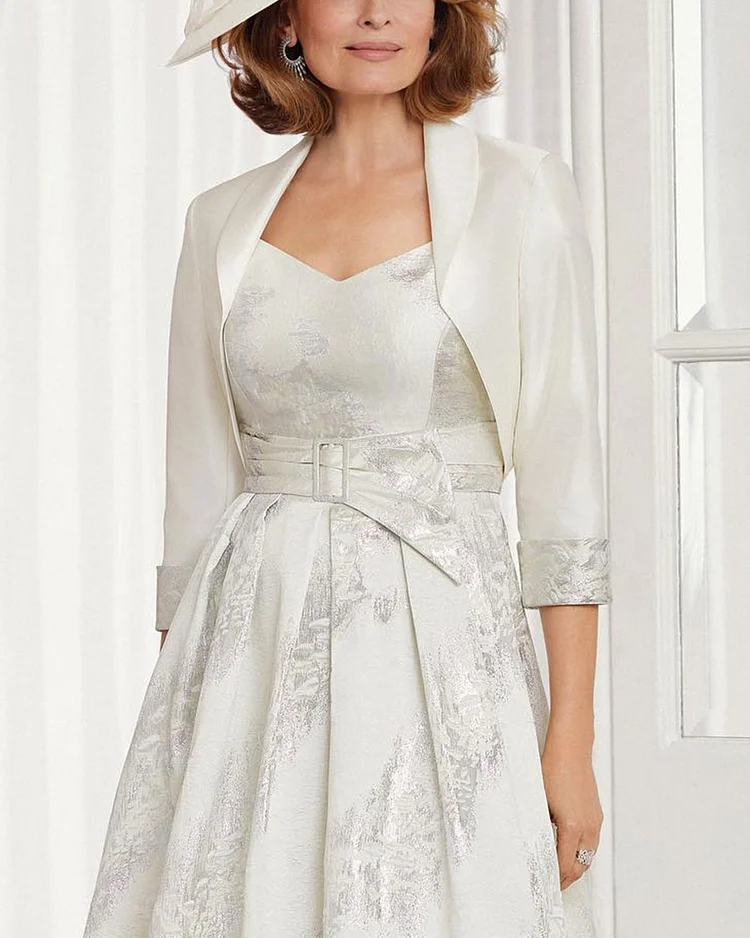 Elegant jacquard dress and jacket two-piece set