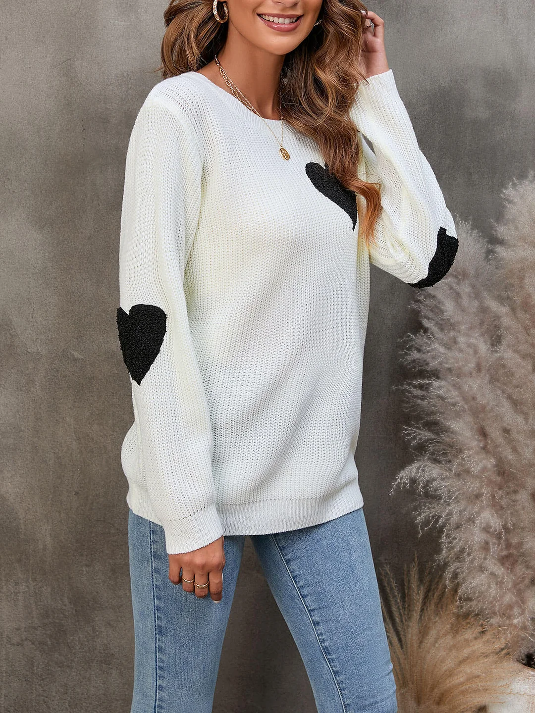 Athvotar Athvotar And Winter New Round Collar Solid Color Small Love Jacket Loose Sweater Knitted Shirt Girl