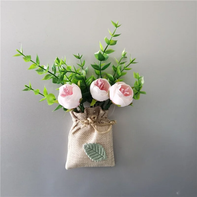 Athvotar 3 Get 1 DIY Artificial Flower with Linen Bag Fake Flowers with Magnet Fridge Magnetic Stickers Simulation Flower Home Decor
