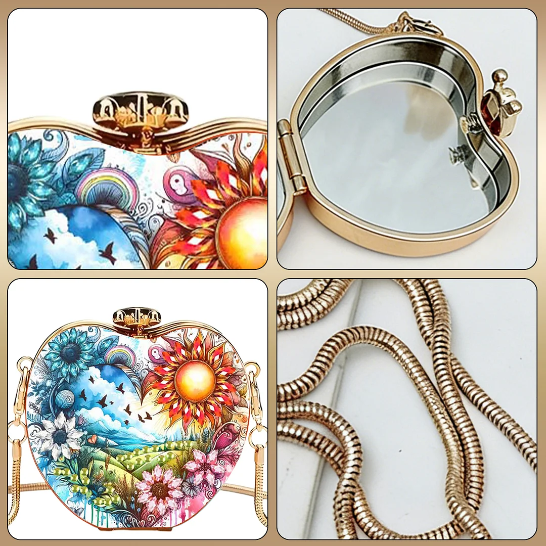 Landscapes and Flowers DIY Acrylic Love Diamond Art Painting Card Case Wallet with Chain Small Diamond Painting Crossbody Bag for Adults Women Girls Gift
