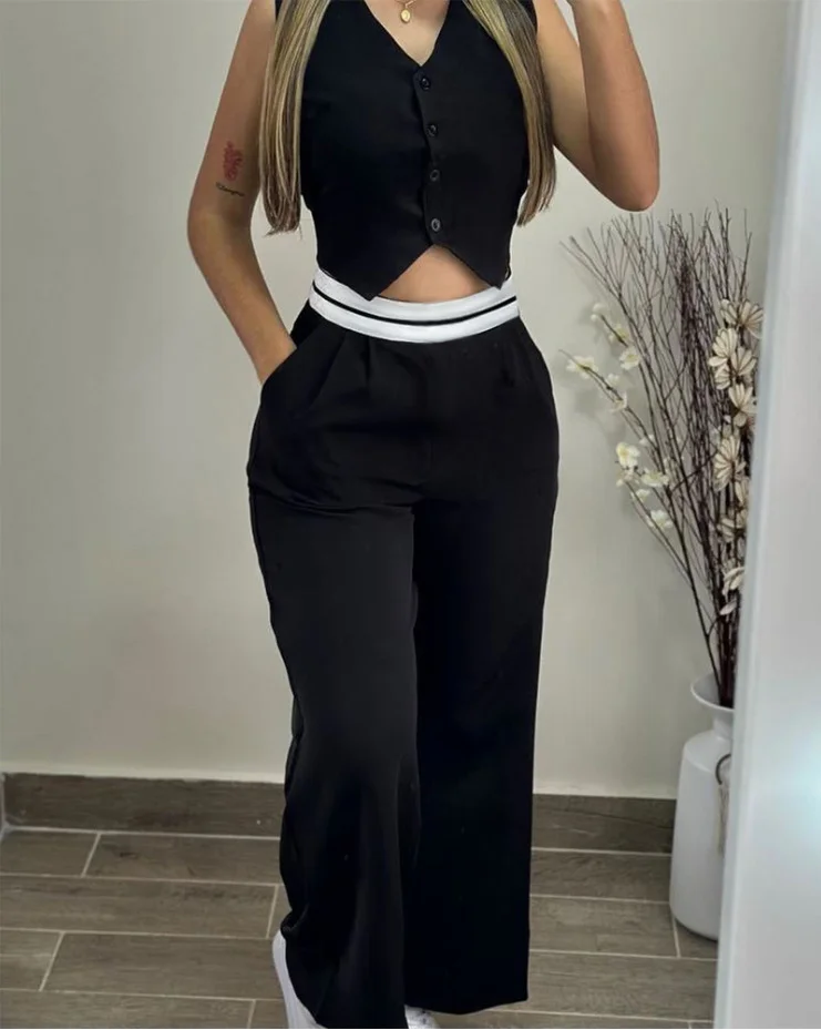 Mongw Mongw The Summer Of 2024, Cross Into Women's Wear Matching Waist Head Stitching Commuter Leisure Suit
