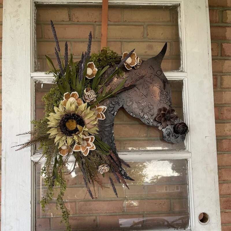 Autumn Equestrian Wooden Flower Door Hanger - Entry Way Wall Hanger、、sdecorshop