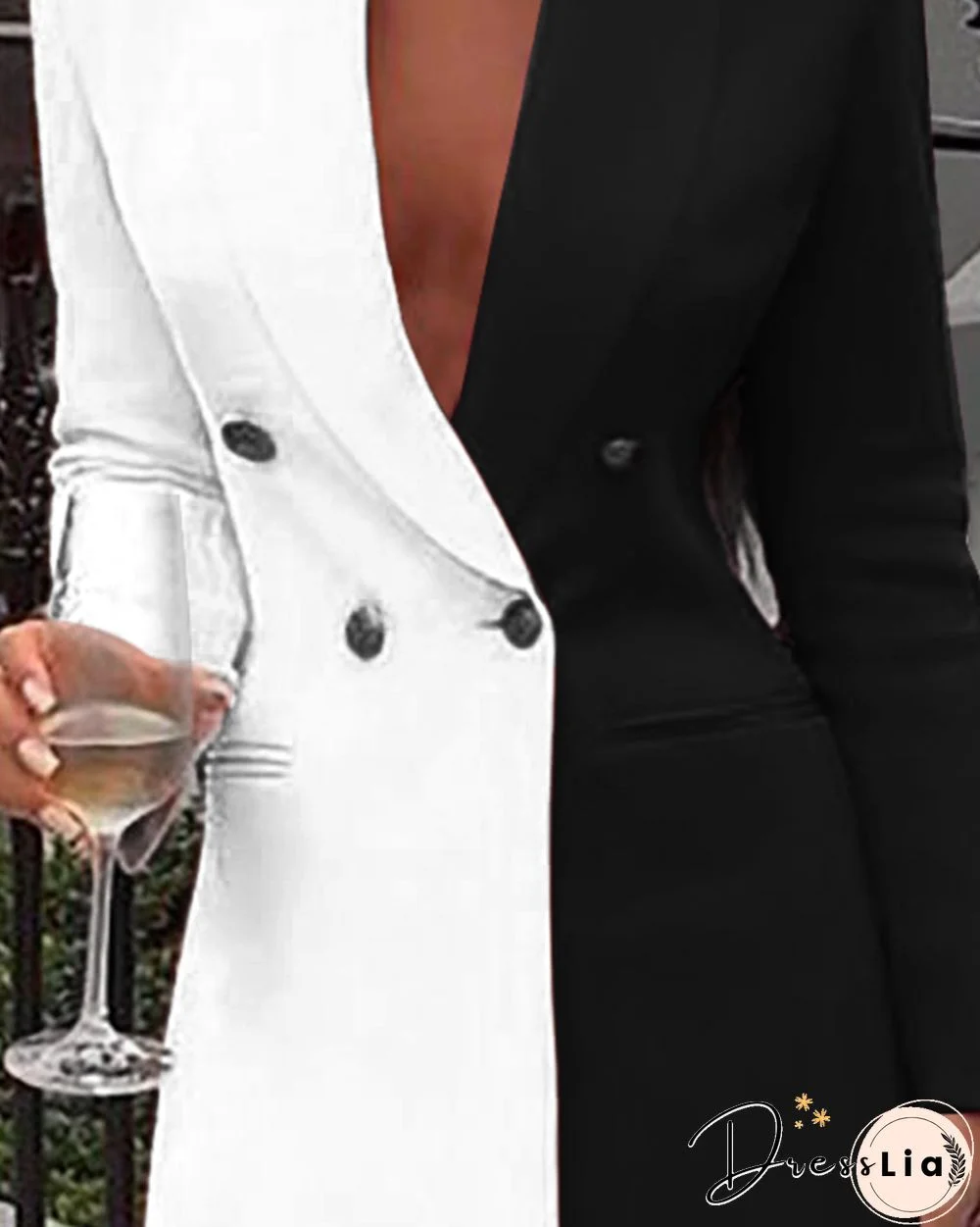 Colorblock Patchwork Long Sleeve Blazer Dress