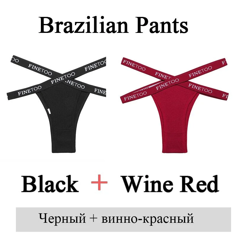 FINETOO Women 2Pcs/Set Sexy Brazilian Panties Female Cotton Low Waist Panty Ladies Breathable M-XL Underwear Intimates Lingerie
