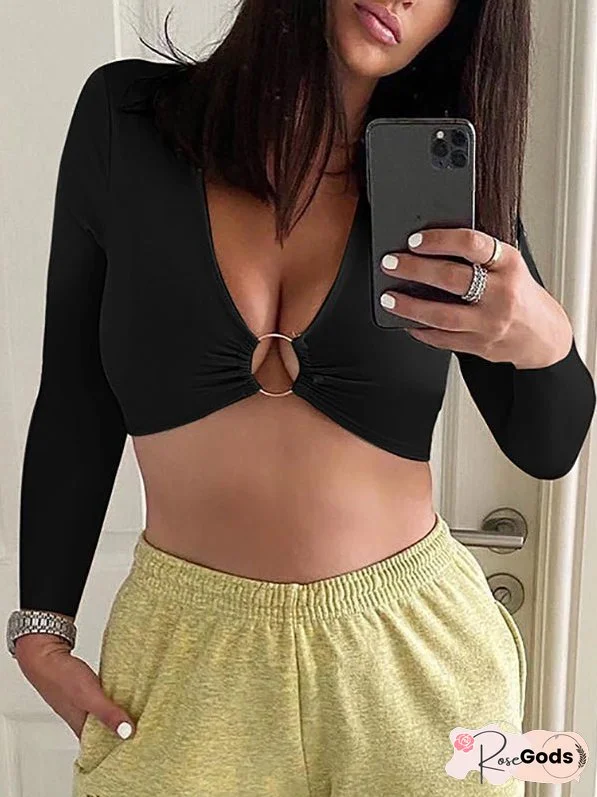Tops Sexy Cutout Ring Long Sleeve Tank Top
