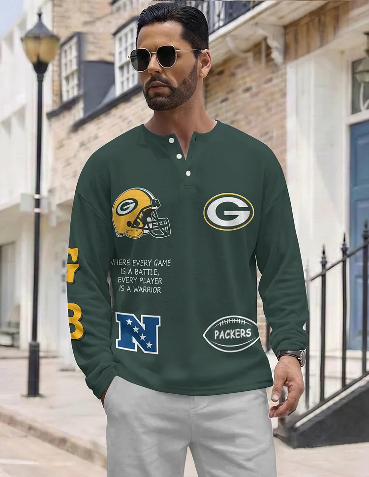Green Bay Packers  Long Sleeve Henley Shirts & Pants set