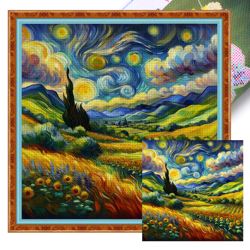 Starry Sky Scenery Full 14CT Pre-stamped Canvas(50*50cm) Cross Stitch