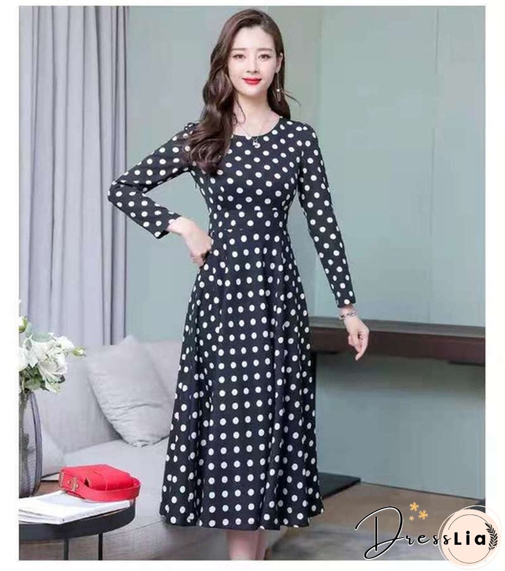 Fashion Dresses Plus Size 3XL Middle Aged Women Spring Autumn Dress New Casual Printed Long Sleeve Maxi Vestidos