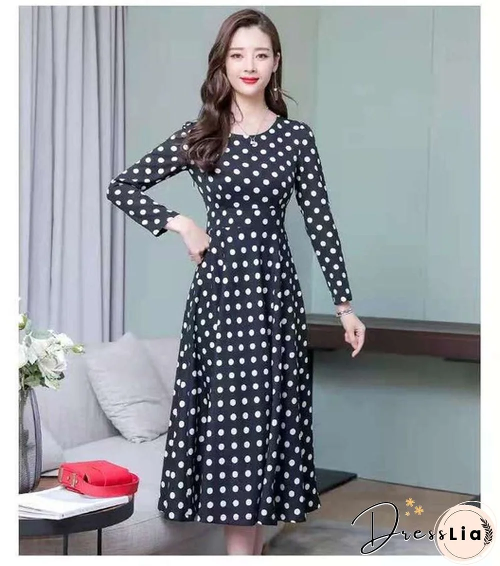 Fashion Dresses Plus Size 3XL Middle Aged Women Spring Autumn Dress New Casual Printed Long Sleeve Maxi Vestidos