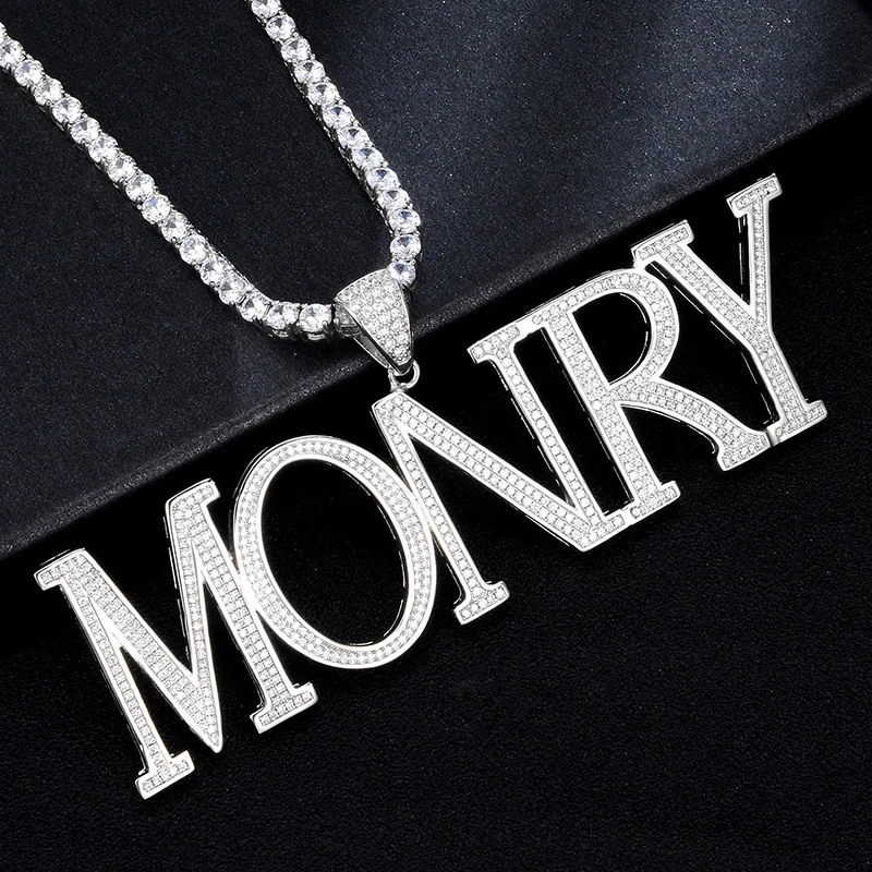 Custom Name Chain Big Iced Out Letters Pendant Personalized Necklaces-VESSFUL