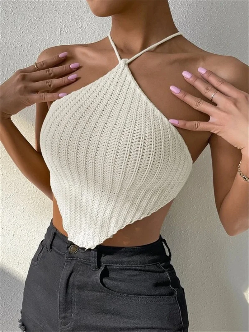 Athvotar Athvotar Neck Knitted Vest Design Sweater Wrapped Blouse